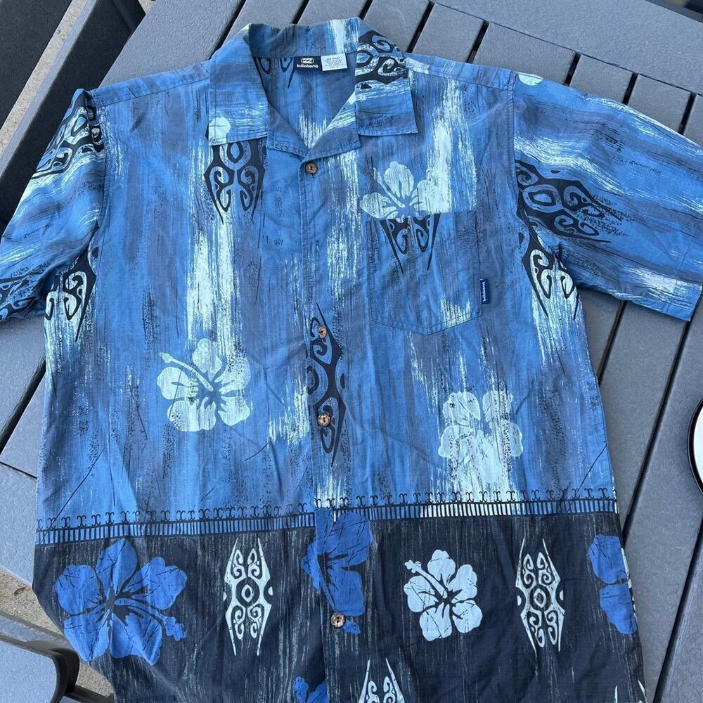 BILLABONG Button Down Cotton, Short Sleeve Blue Shirt, Men's size L - Picture 3 of 8